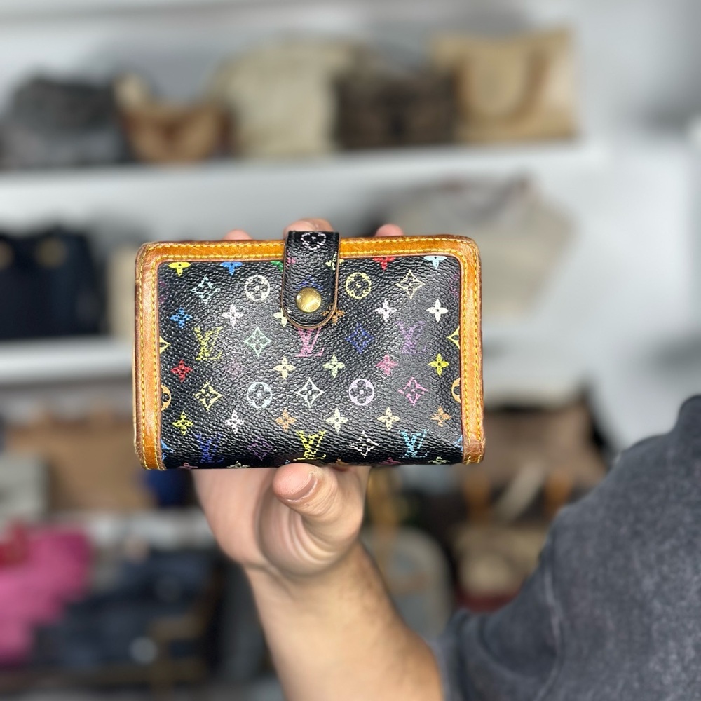 LV Black Multicolor Midsize Kisslock Wallet